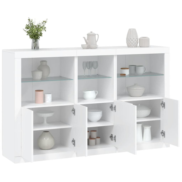 skænk med LED-lys 162x37x100 cm hvid
