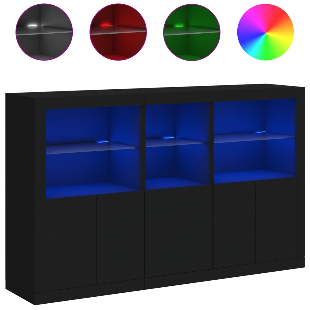 skænk med LED-lys 162x37x100 cm sort