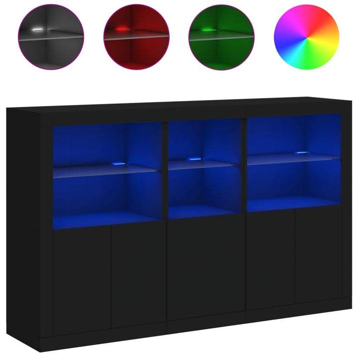 skænk med LED-lys 162x37x100 cm sort