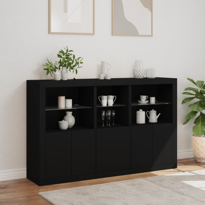skænk med LED-lys 162x37x100 cm sort