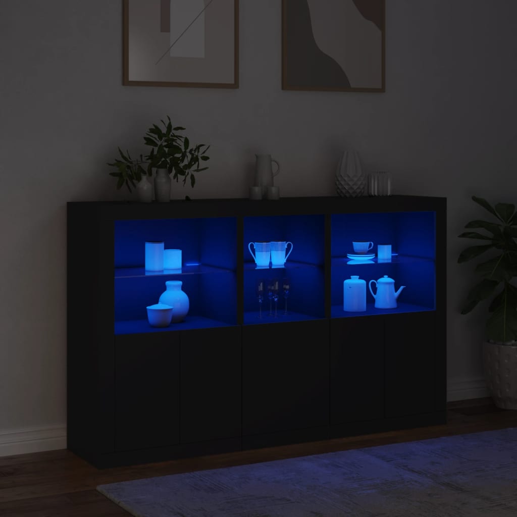 skænk med LED-lys 162x37x100 cm sort