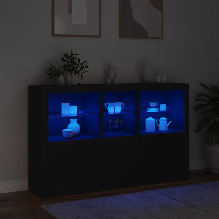 skænk med LED-lys 162x37x100 cm sort