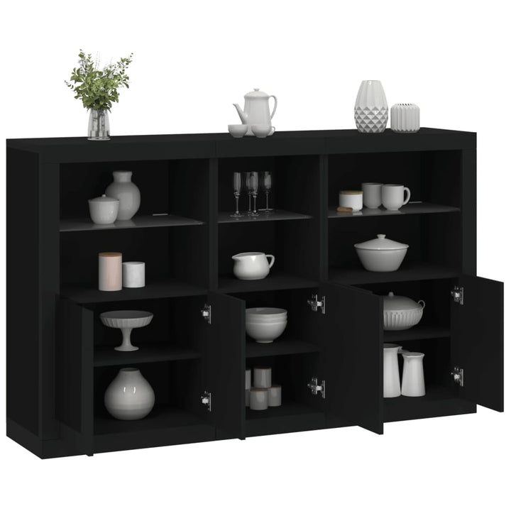 skænk med LED-lys 162x37x100 cm sort