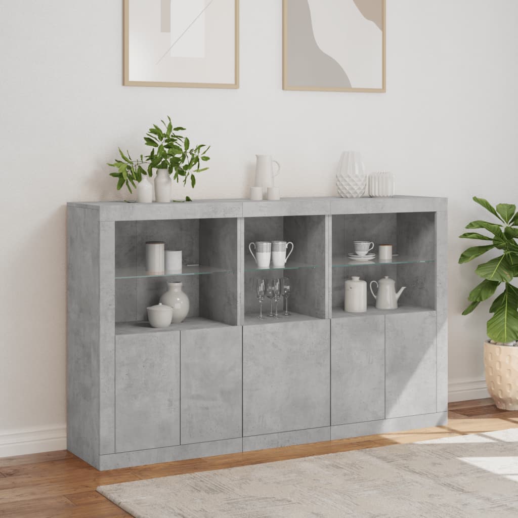 skænk med LED-lys 162x37x100 cm betongrå