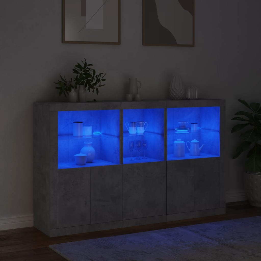 skænk med LED-lys 162x37x100 cm betongrå