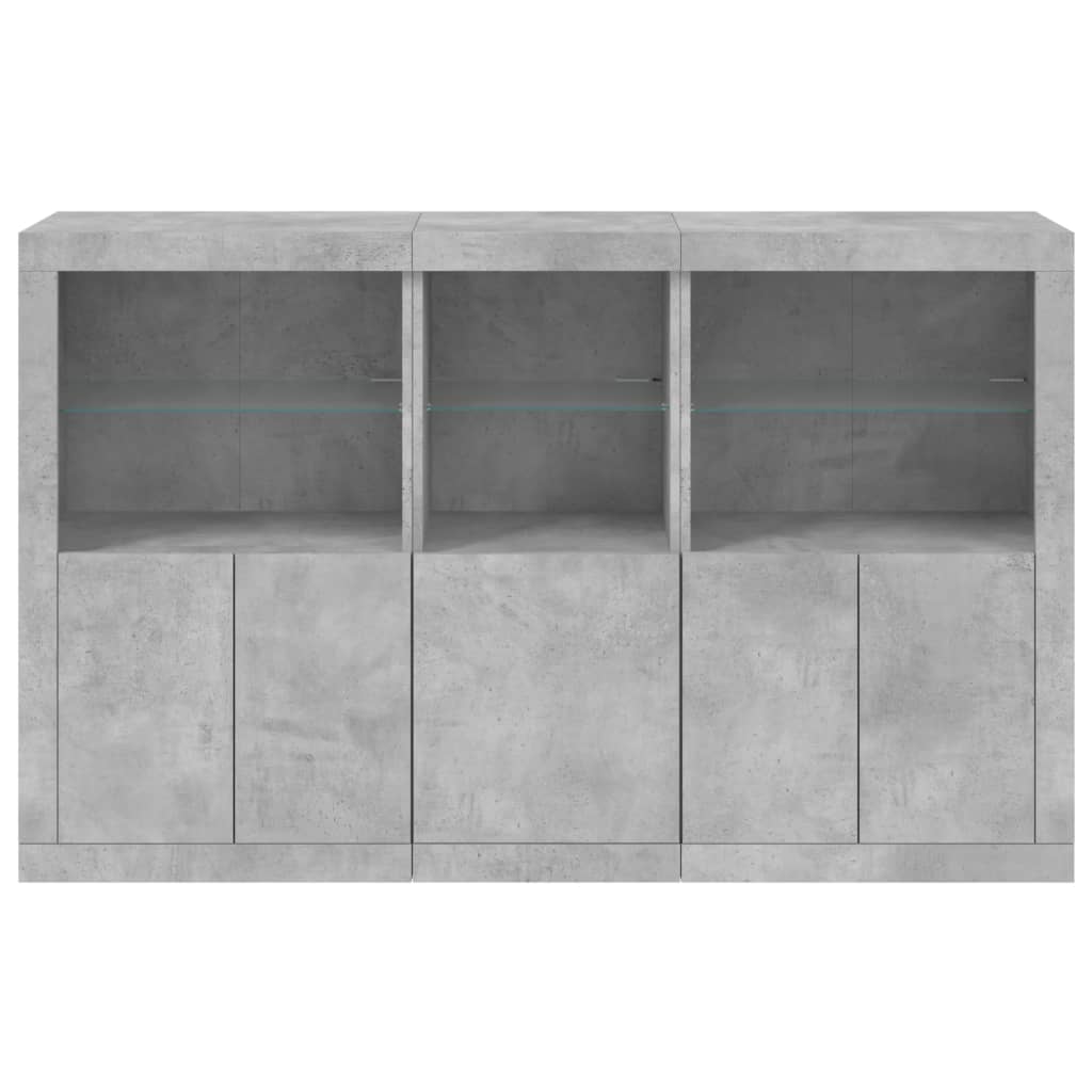 skænk med LED-lys 162x37x100 cm betongrå