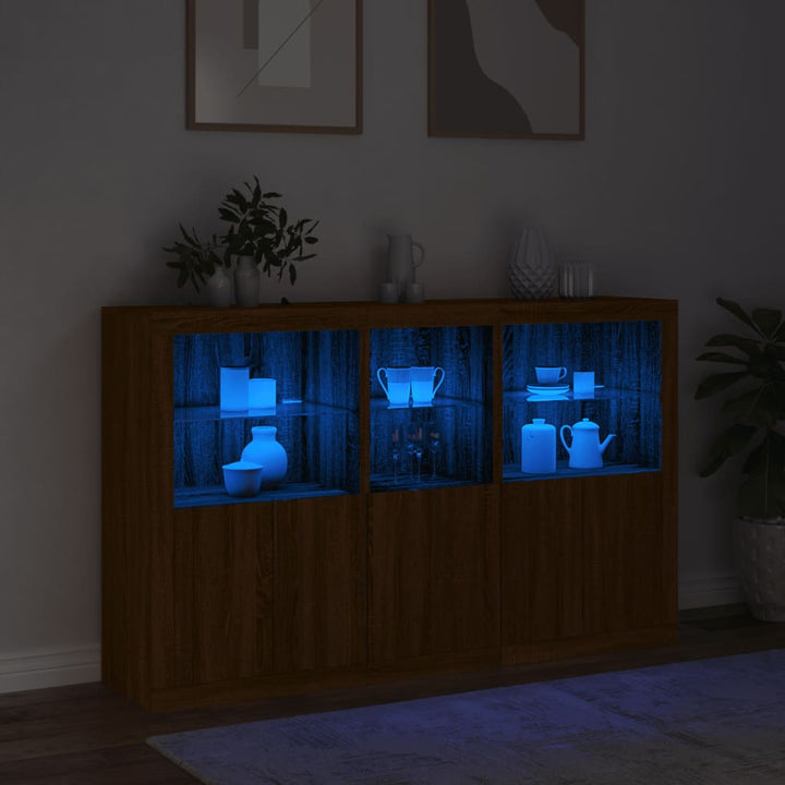 skænk med LED-lys 162x37x100 cm brun egetræsfarve