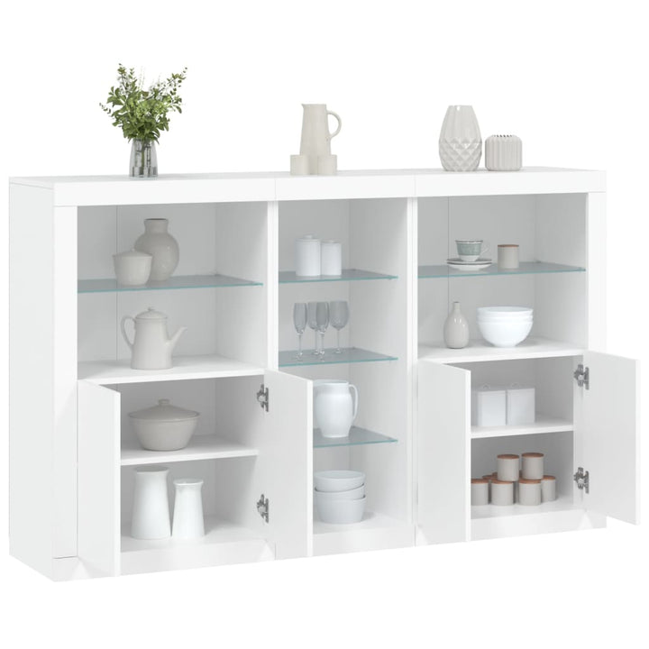 skænk med LED-lys 162x37x100 cm hvid
