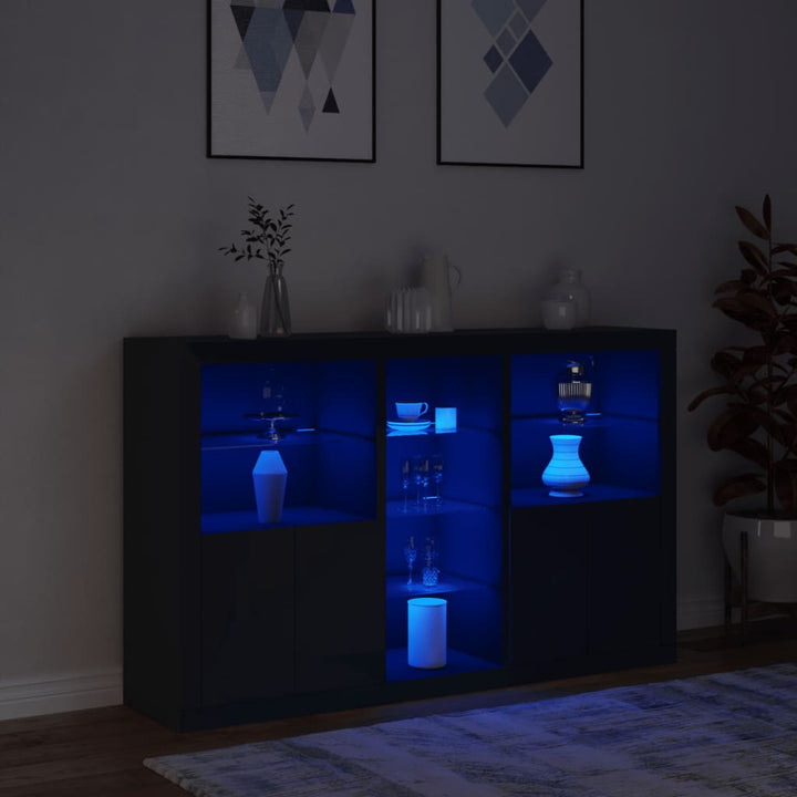 skænk med LED-lys 162x37x100 cm sort