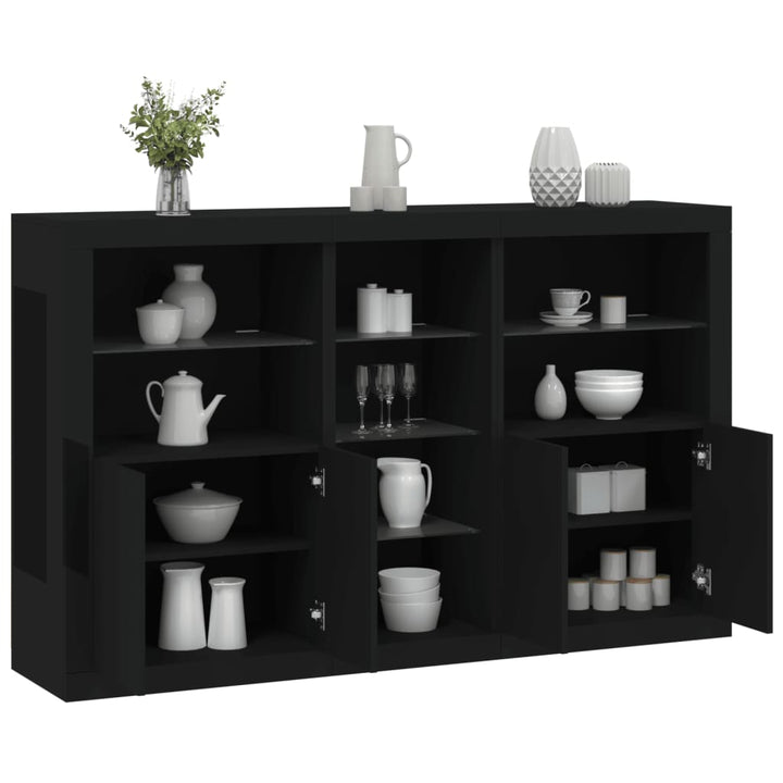skænk med LED-lys 162x37x100 cm sort