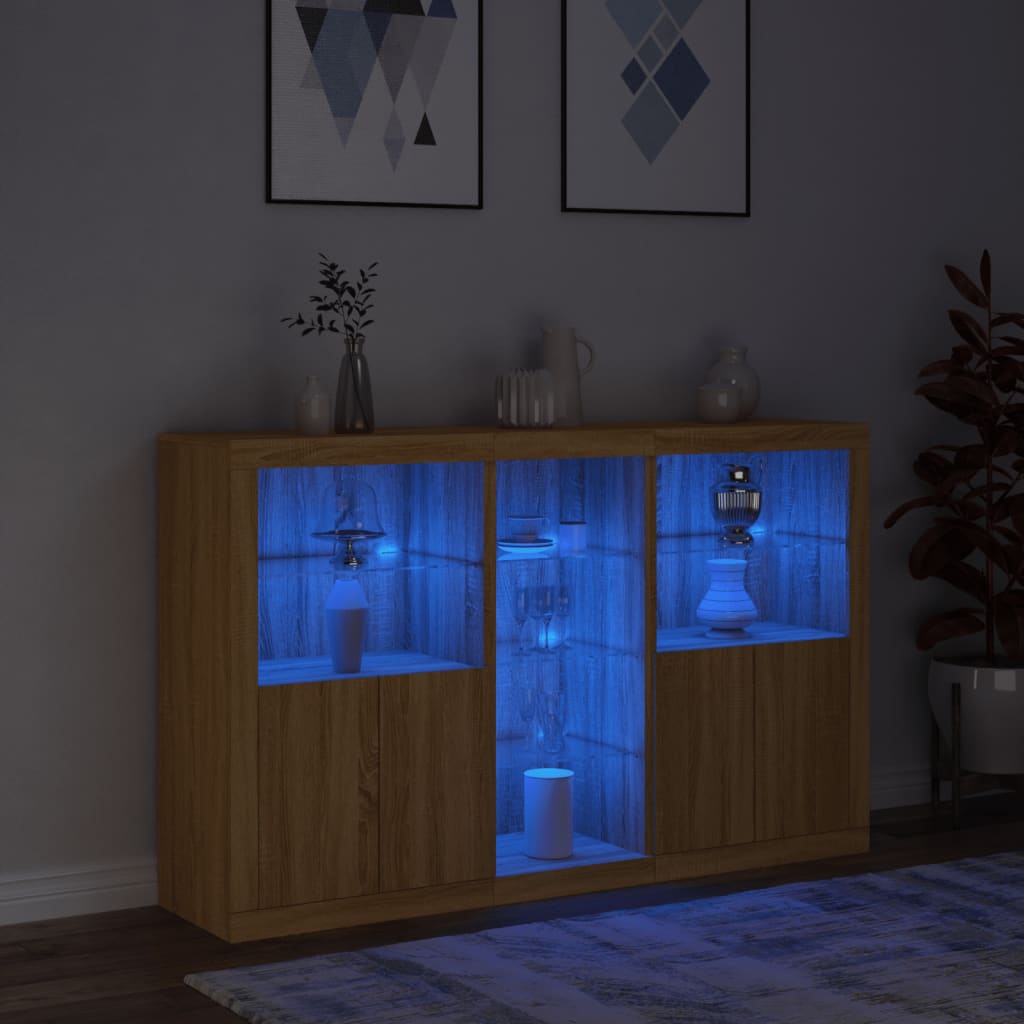 skænk med LED-lys 162x37x100 cm sonoma-eg