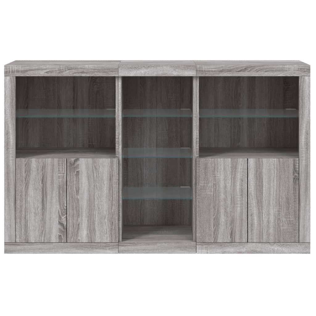 skænk med LED-lys 162x37x100 cm grå sonoma-eg