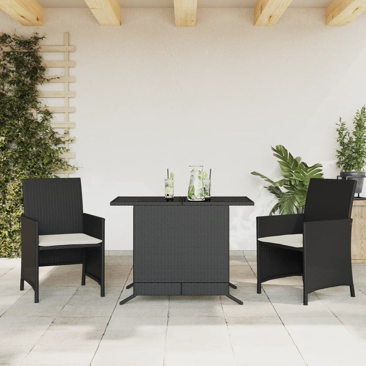 bistrosæt til haven 3 dele med hynder polyrattan sort