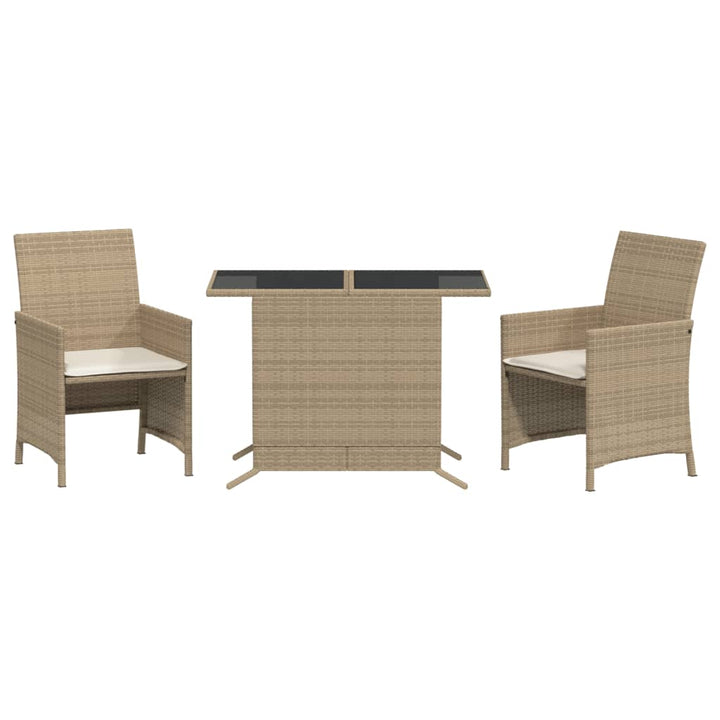 bistrosæt til haven 3 dele med hynder polyrattan beige