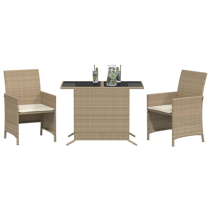 bistrosæt til haven 3 dele med hynder polyrattan beige