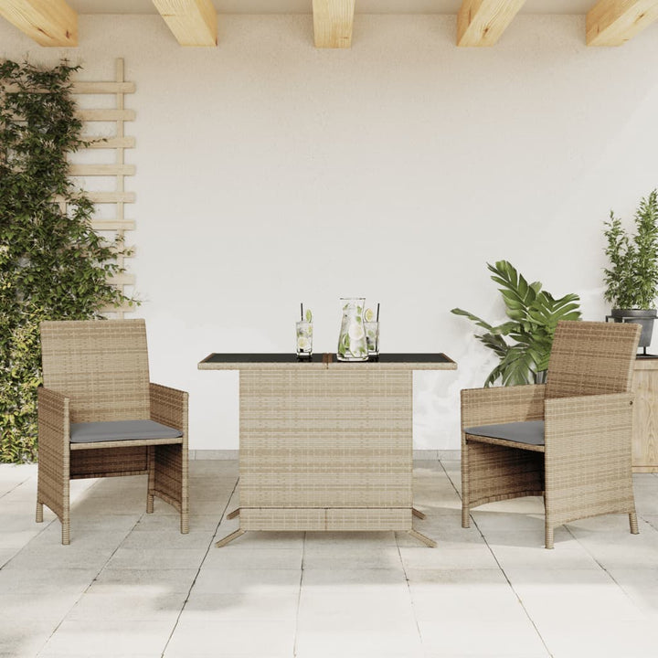 bistrosæt til haven 3 dele med hynder polyrattan blandet beige