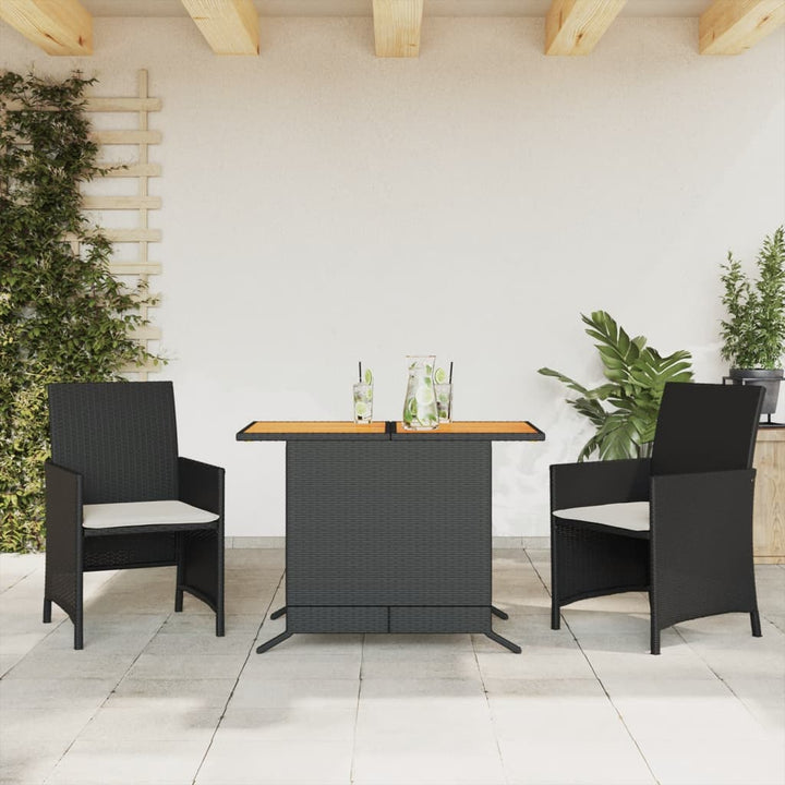 bistrosæt til haven 3 dele med hynder polyrattan sort