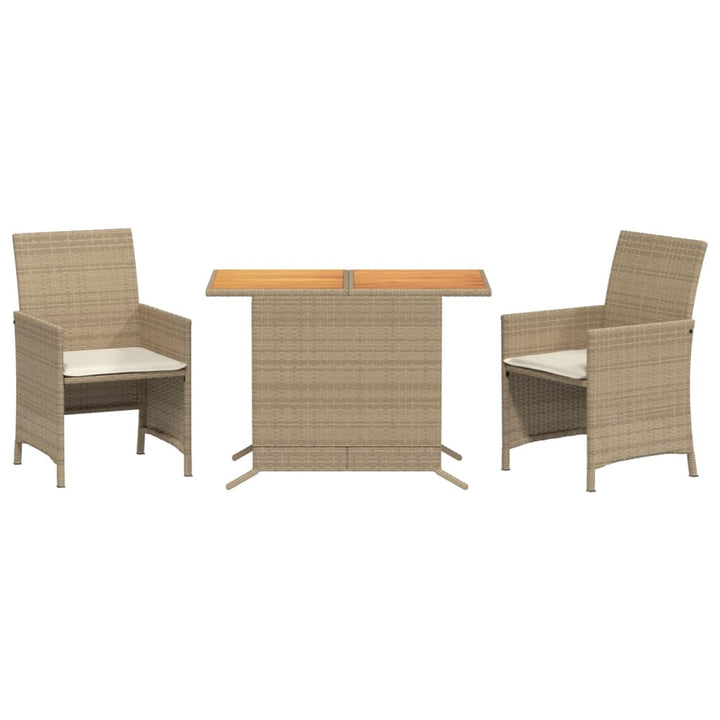 bistrosæt til haven 3 dele med hynder polyrattan beige