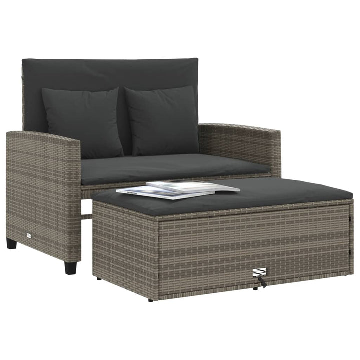 2-personers havesofa med hynder polyrattan grå