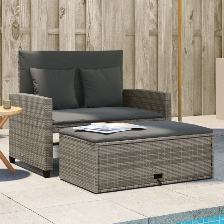 2-personers havesofa med hynder polyrattan grå
