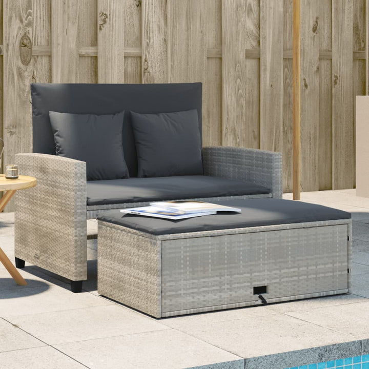2-personers havesofa med hynder polyrattan lysegrå