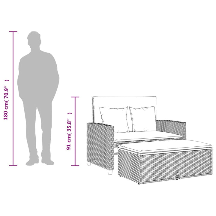 2-personers havesofa med hynder polyrattan og akacietræ sort