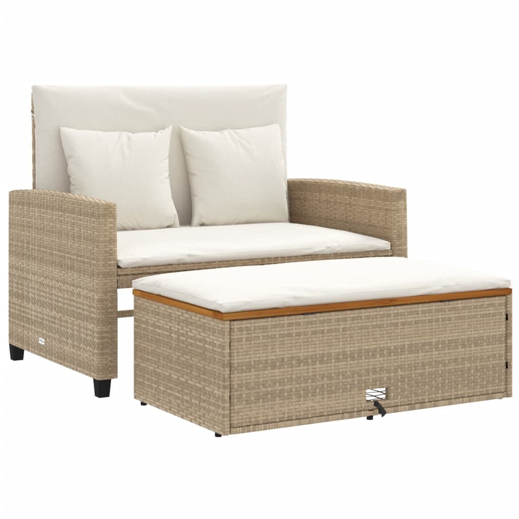 2-personers havesofa med hynder polyrattan og akacietræ beige
