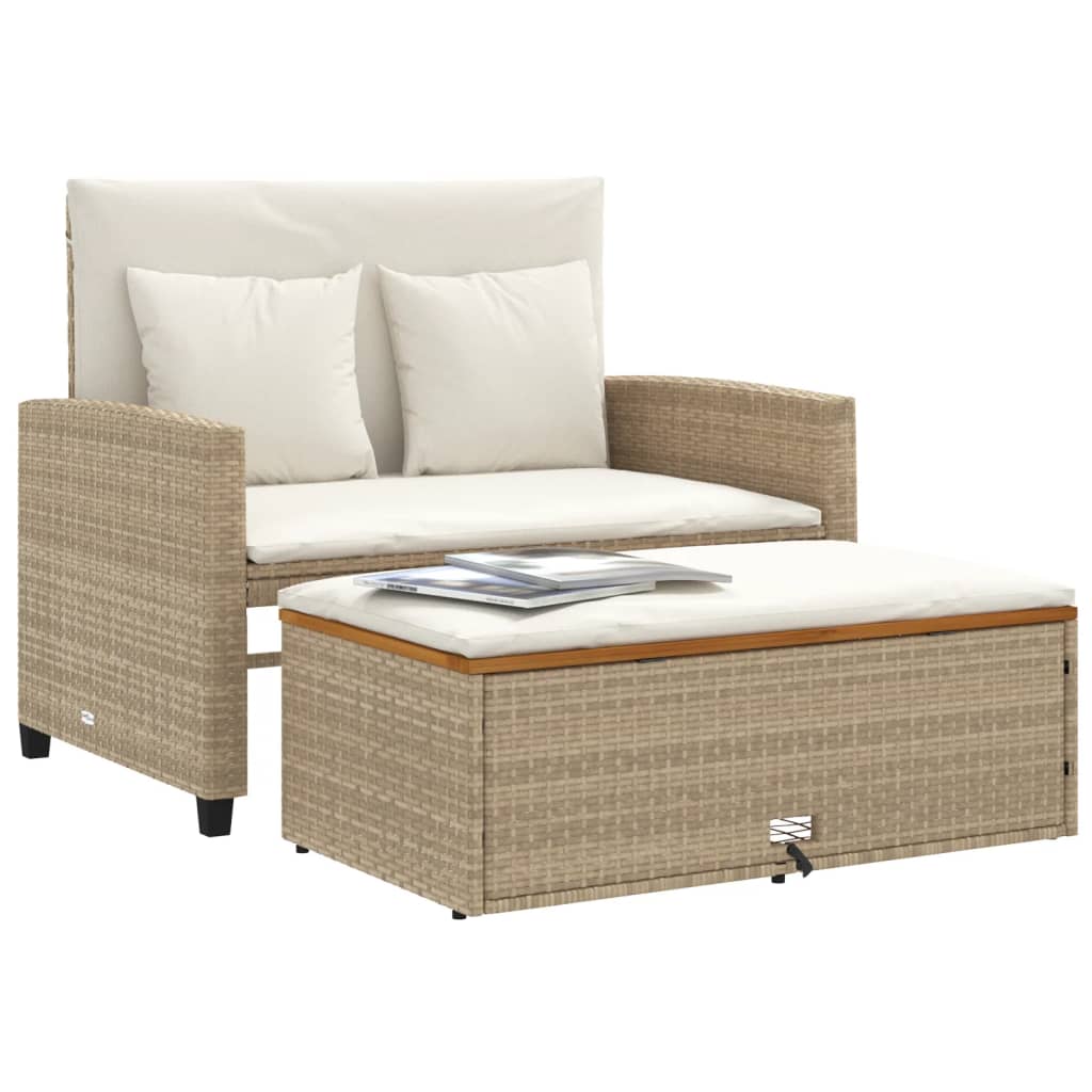 2-personers havesofa med hynder polyrattan og akacietræ beige