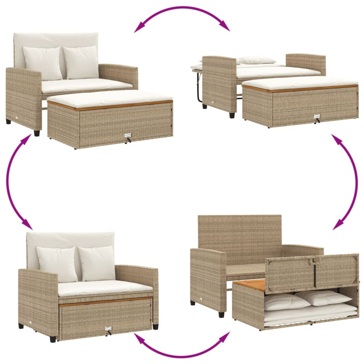 2-personers havesofa med hynder polyrattan og akacietræ beige