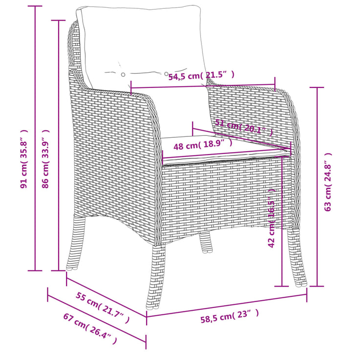 havestole 2 stk. med hynder polyrattan lysegrå