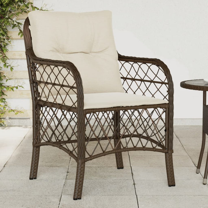 havestole med hynder 2 stk. polyrattan brun