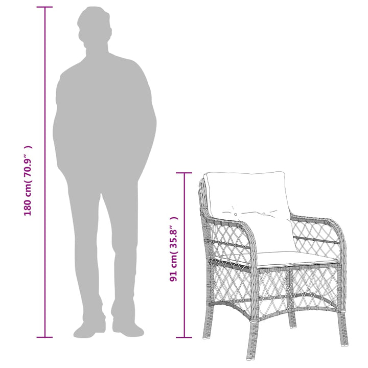 havestole med hynder 2 stk. polyrattan grå