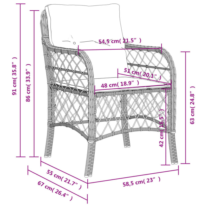 havestole med hynder 2 stk. polyrattan blandet beige