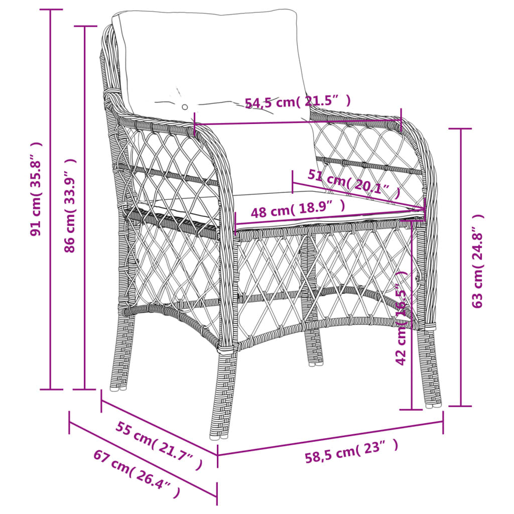havestole 2 stk. med hynder polyrattan lysegrå