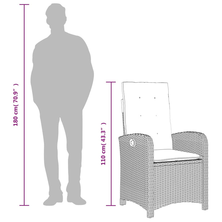 havestol med hynder justerbart ryglæn polyrattan sort