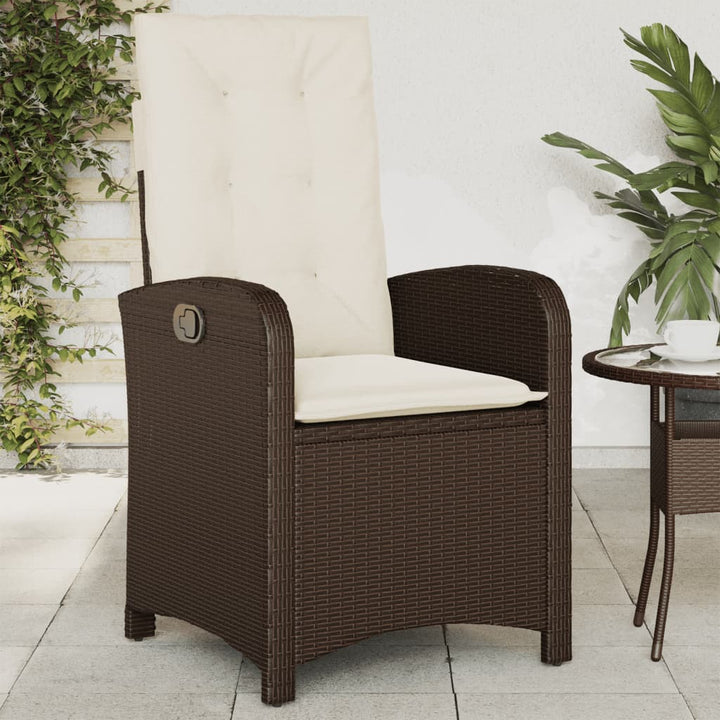 havestol med lænefunktion og hynder polyrattan brun