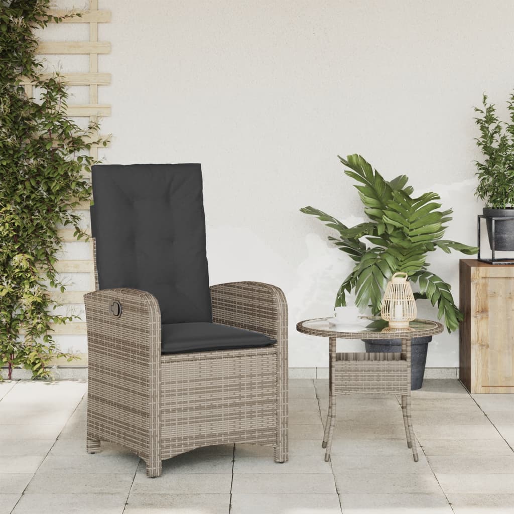 havestol med hynder justerbart ryglæn polyrattan grå