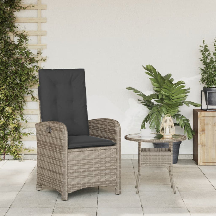 havestol med hynder justerbart ryglæn polyrattan grå