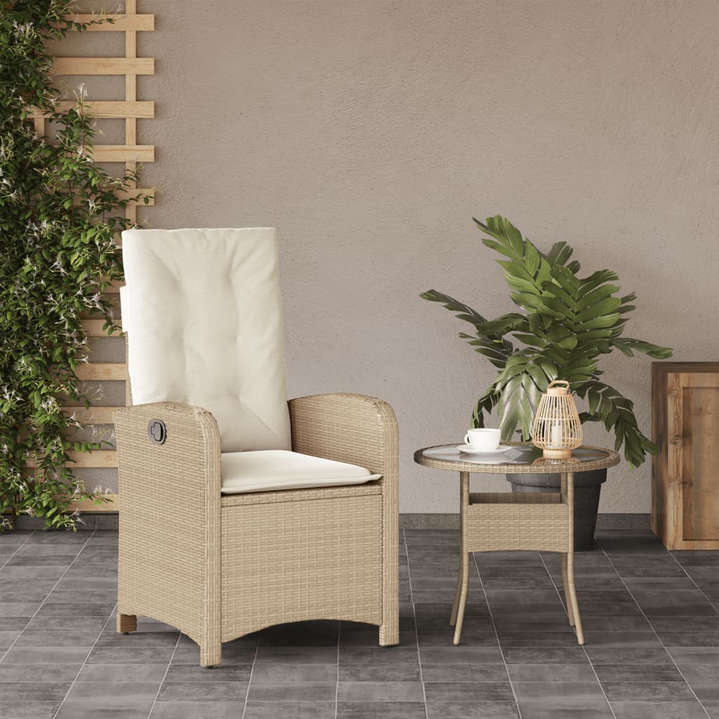 havestol med lænefunktion og hynder polyrattan beige