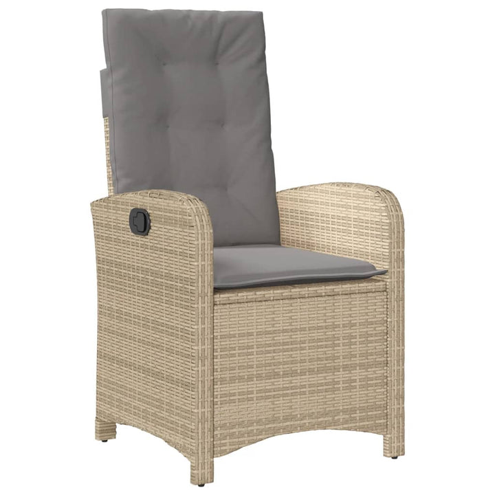 havestol med lænefunktion og hynder polyrattan blandet beige