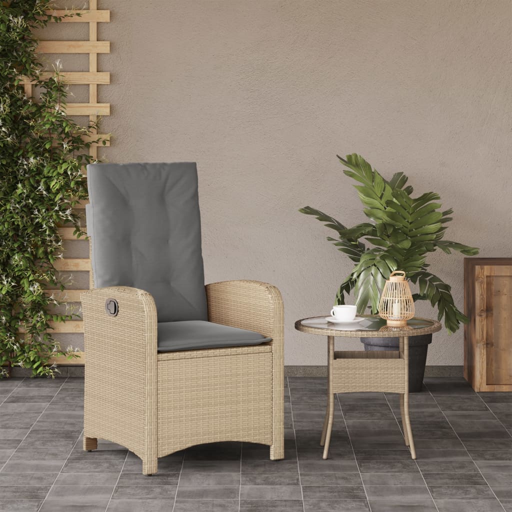havestol med lænefunktion og hynder polyrattan blandet beige