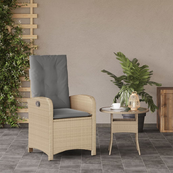 havestol med lænefunktion og hynder polyrattan blandet beige