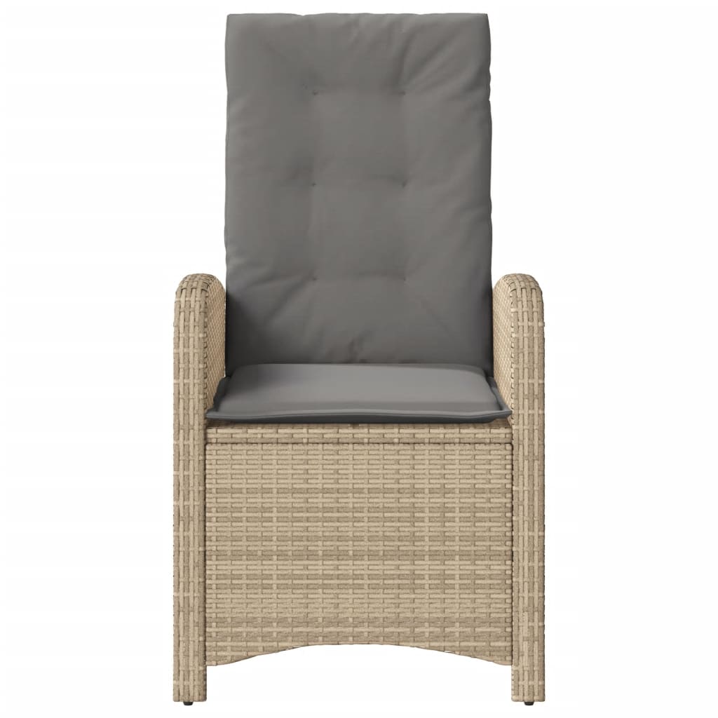 havestol med lænefunktion og hynder polyrattan blandet beige