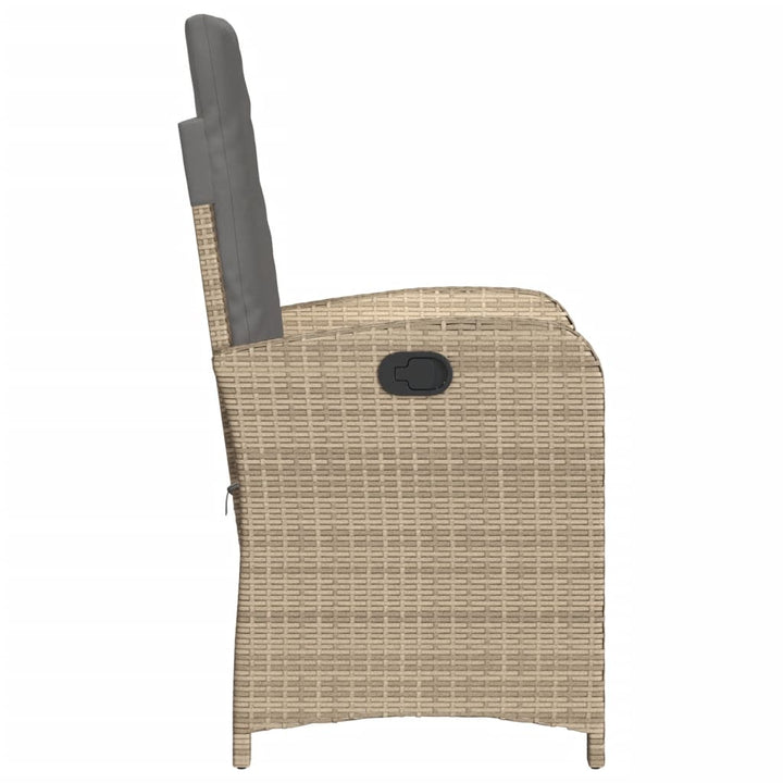 havestol med lænefunktion og hynder polyrattan blandet beige