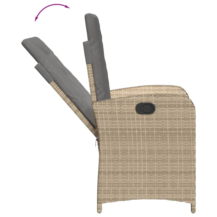 havestol med lænefunktion og hynder polyrattan blandet beige