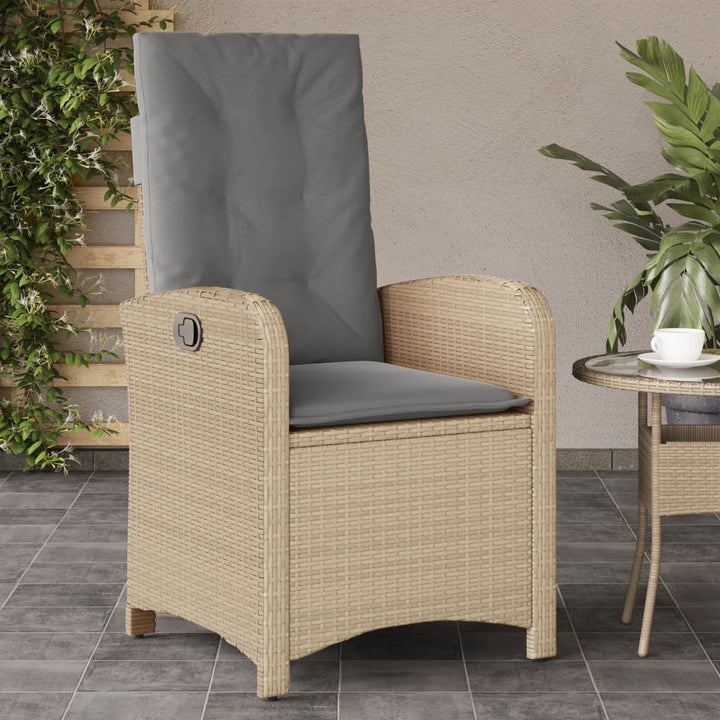 havestol med lænefunktion og hynder polyrattan blandet beige