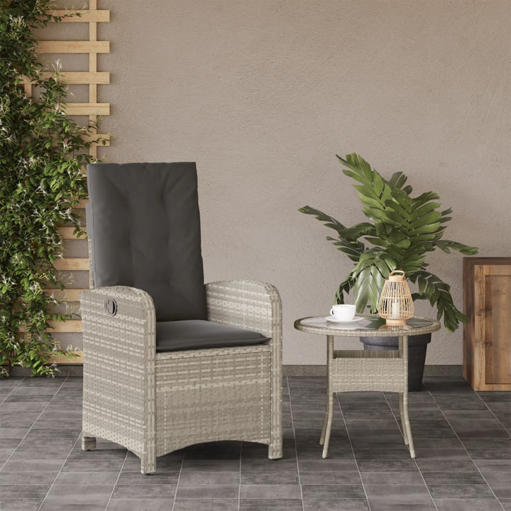 havestol med lænefunktion og hynder polyrattan lysegrå