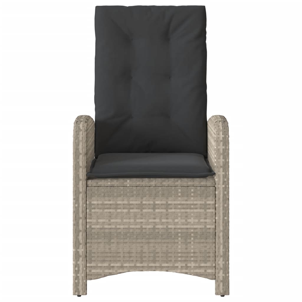 havestol med lænefunktion og hynder polyrattan lysegrå