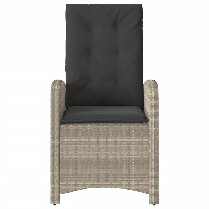 havestol med lænefunktion og hynder polyrattan lysegrå