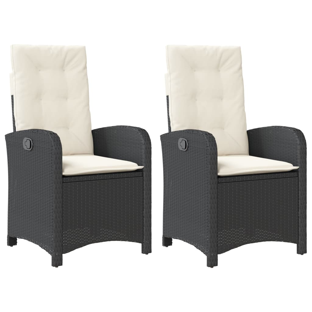 havestole med hynder 2 stk. justerbart ryglæn polyrattan sort